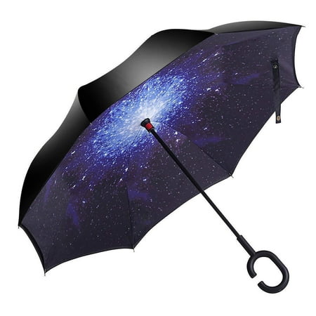 Cat Cartoon Double Layer Inverted Umbrella with C-Shaped Handle Anti-UV Waterproof Windproof Straight Umbrella for Car Rain Outdoor Use